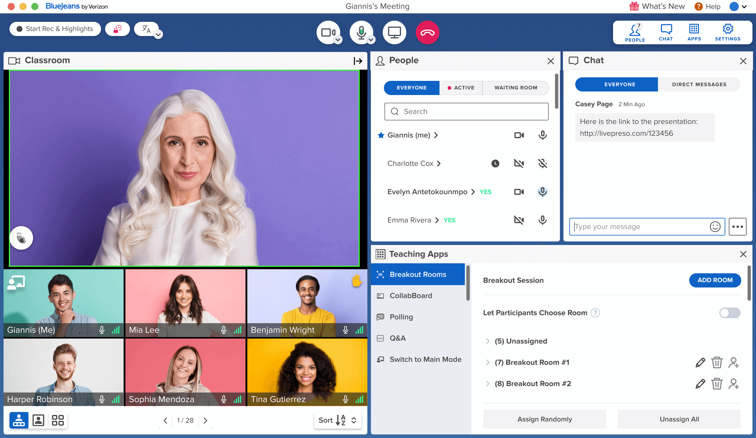 BlueJeans interface