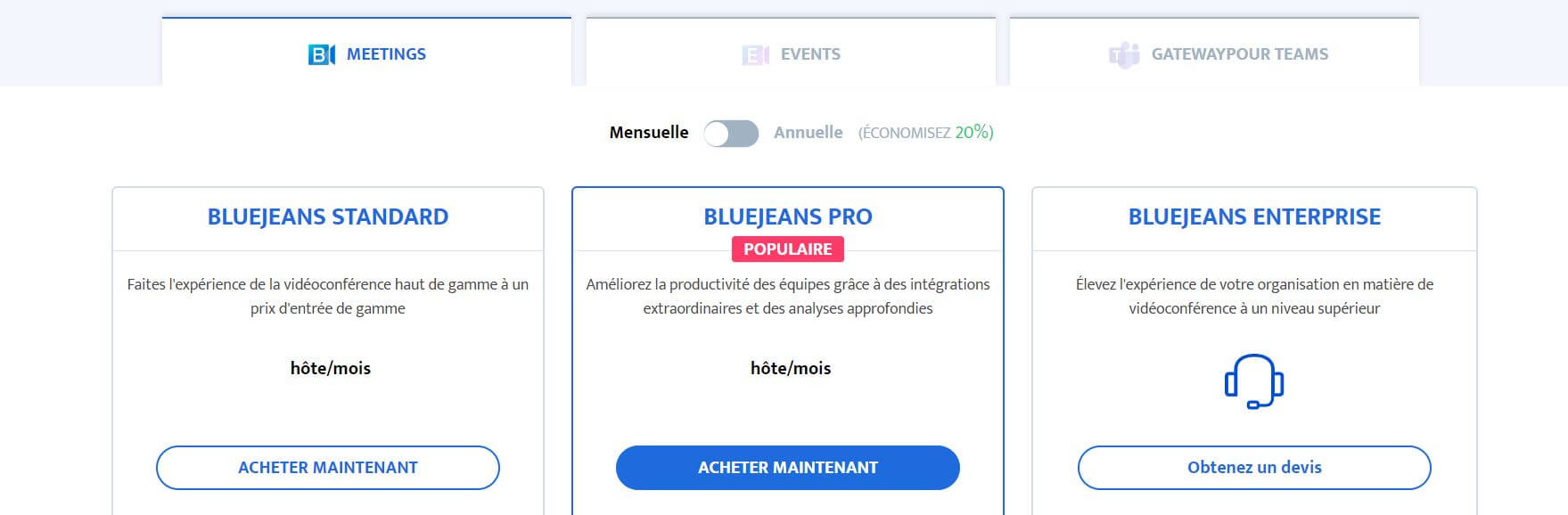 BlueJeans prix