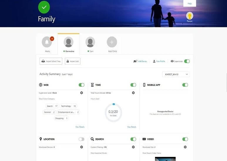 Norton Family interface