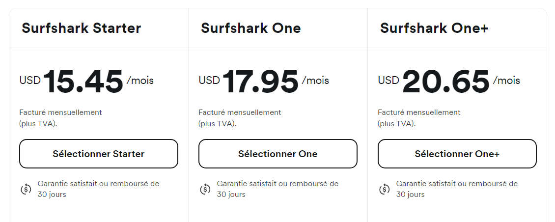 Surfshark prix