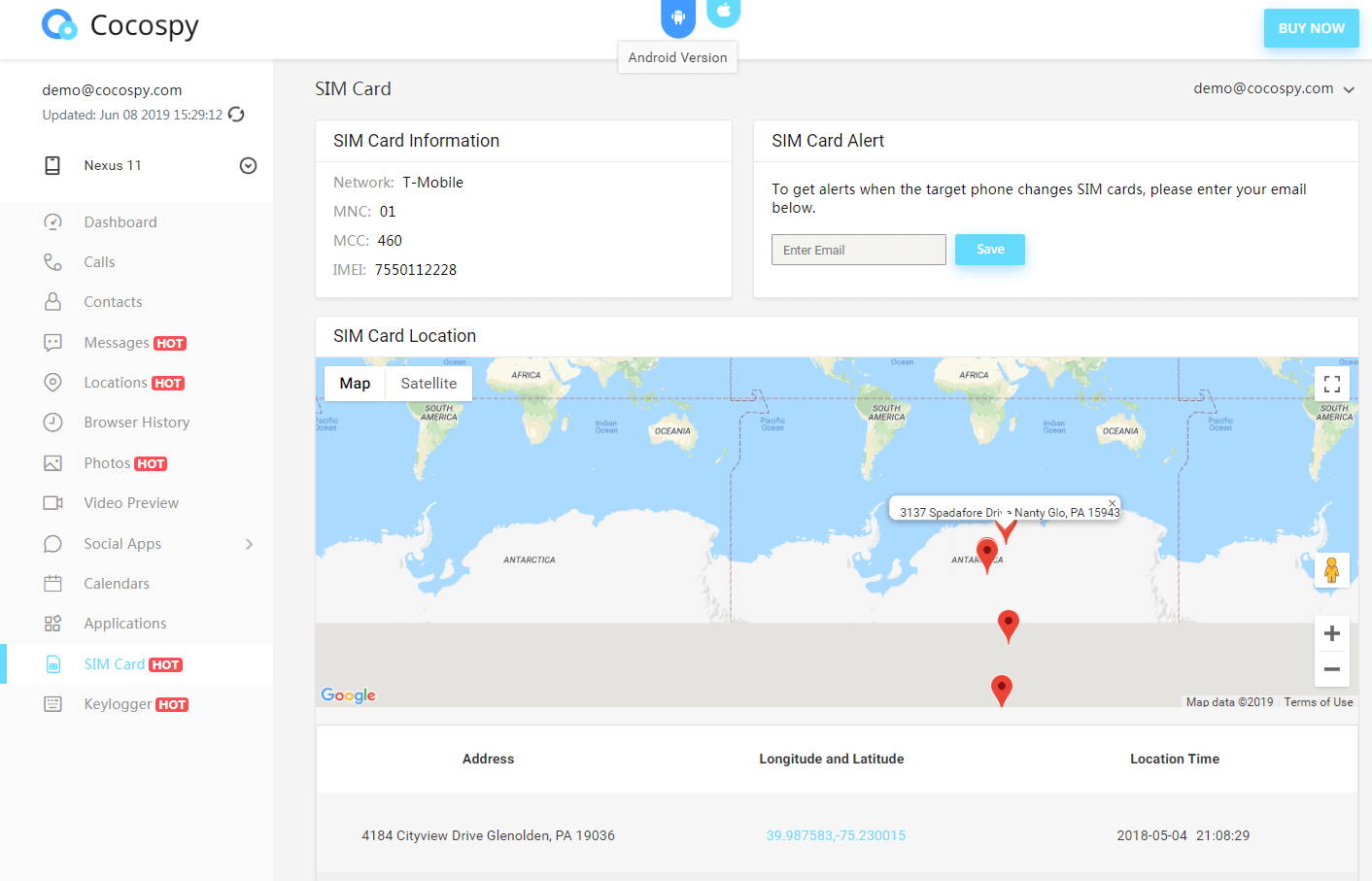 cocospy localisation carte sim